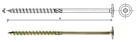 WKRĘT DO DREWNA Z KOŁNIERZEM NA TORX OCYNK ŻÓŁTY 8*400MM T40