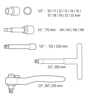 ZESTAW KLUCZY NASADOWYCH 1/2'', 1000V, 19 SZTUK