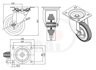 KOŁO METAL-GUMA 125MM OBUDOWA SKRĘTNA 22